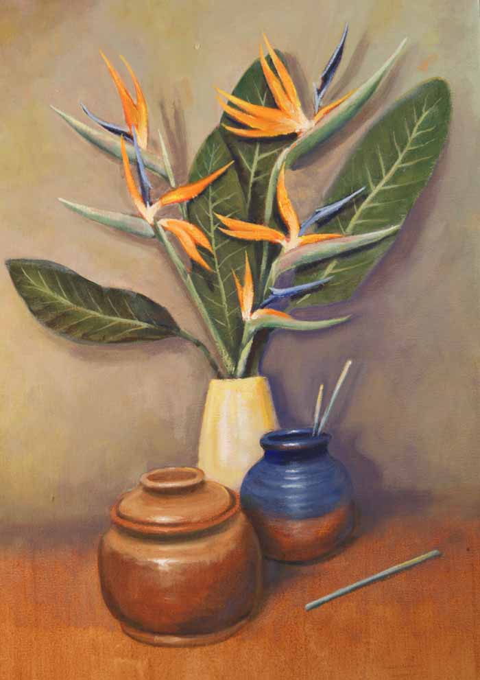 Strelitzias with a blue pot Strelitzias with a blue pot